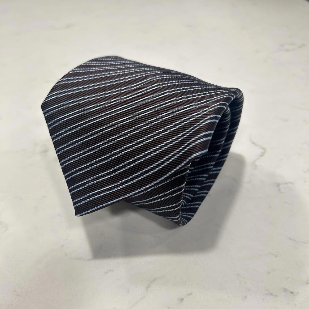 Villa Ponti 100% Silk Men’s Tie Italy Brown Striped